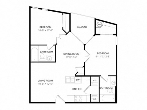 Floor plan for 2 beds, 2 baths, 792 sqft